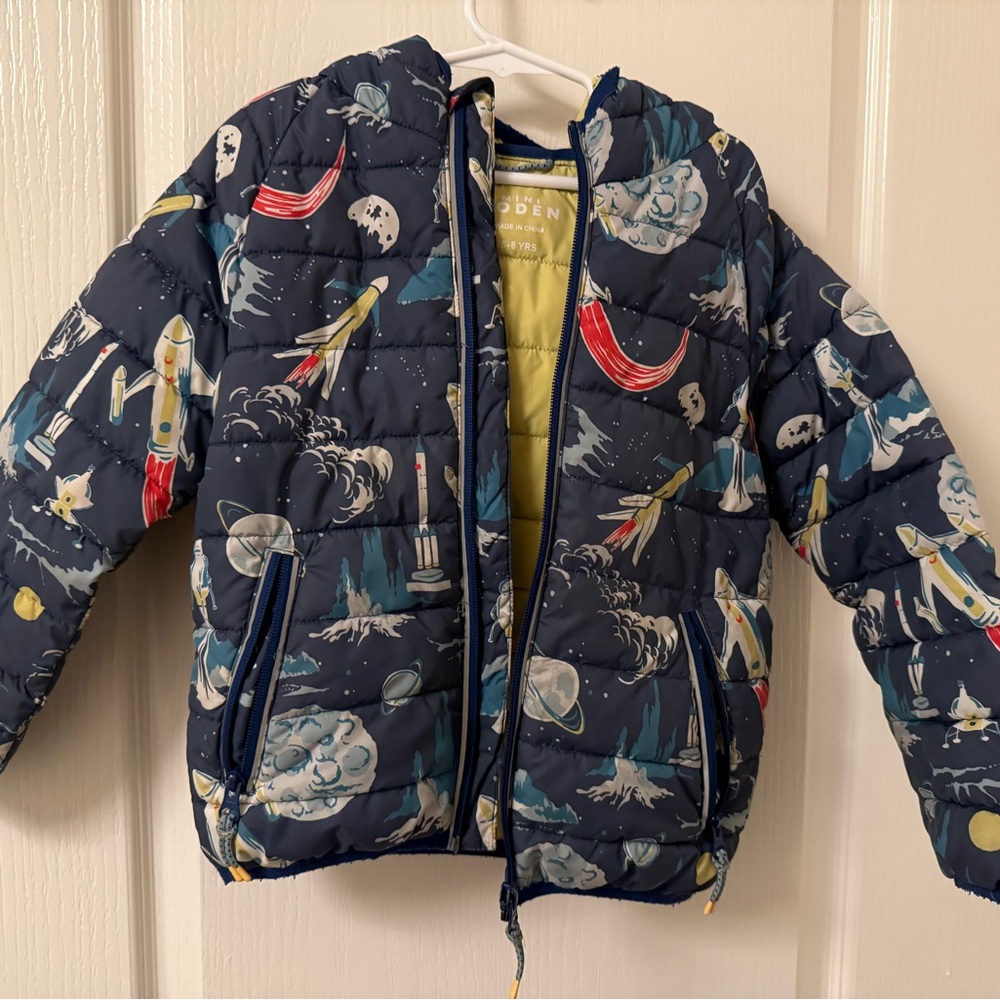 Mini Boden Navy Space-Themed Puffer Jacket